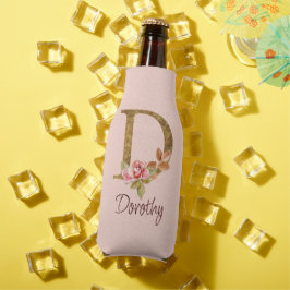 Porta-garrafa Nome Personalizado Folha de Ouro Blush Rosas Rosa 