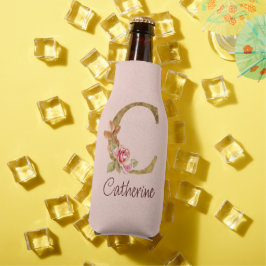 Porta-garrafa Nome Personalizado Folha de Ouro Blush Rosas Rosa 