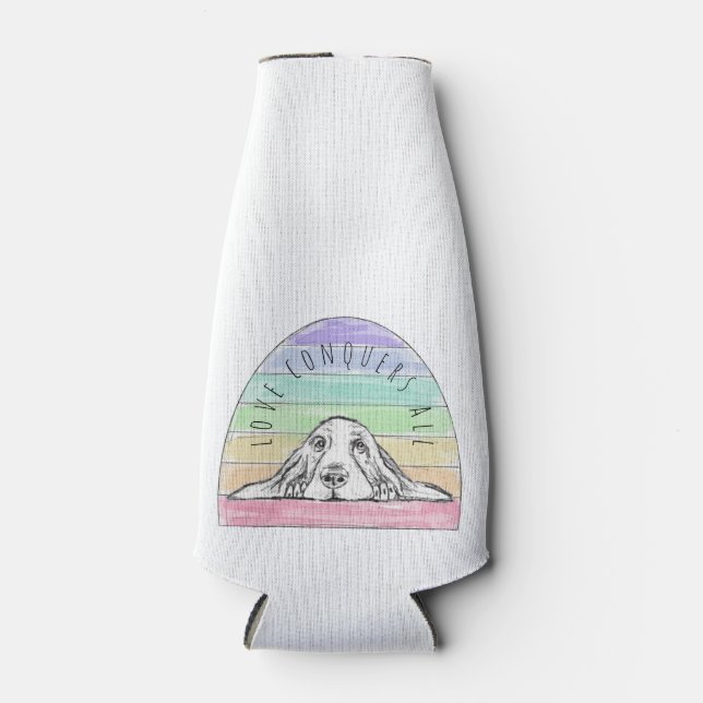 Porta-garrafa o amor conquista tudo cachorro arco-íris basset ho (Frente)