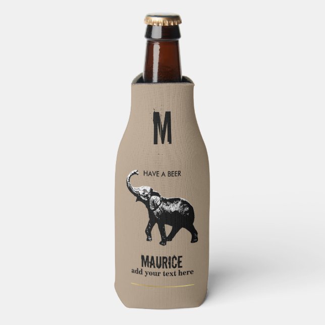 Porta-garrafa o personalizado pode resfriar com elefante preto (Frente da Garrafa)