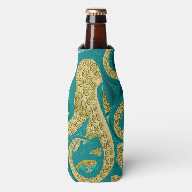 Porta-garrafa Octopus Frasco Dourado Teal (Frente da Garrafa)