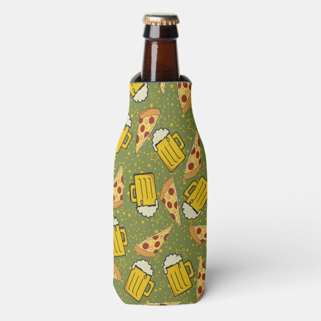 Porta-garrafa Padrão de cerveja e pizza (Frente da Garrafa)
