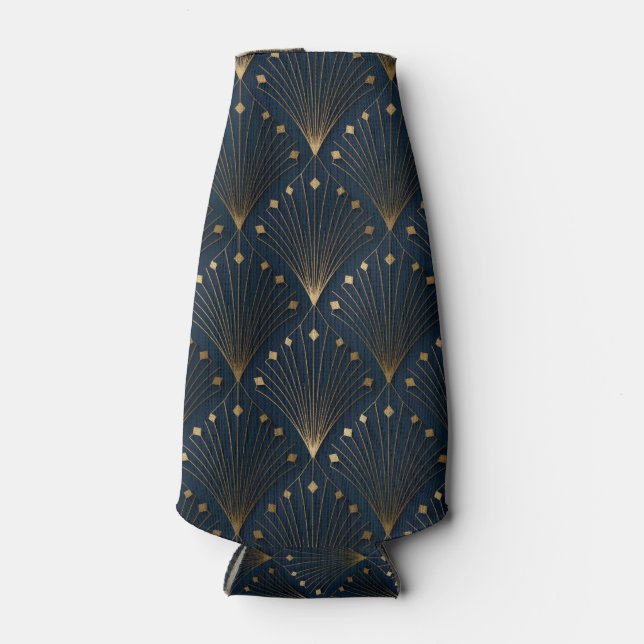 Porta-garrafa Padrão de decoração azul e dourado (Frente)
