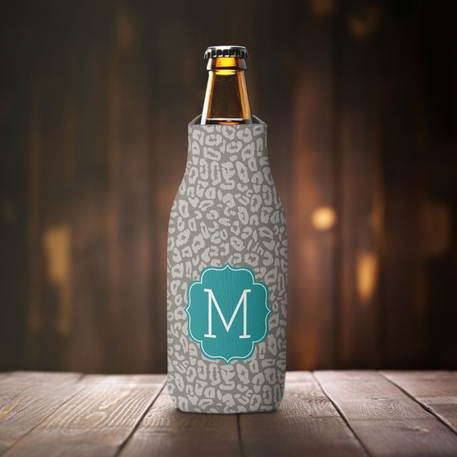 Porta-garrafa Padrão de Impressão de Leopardo Trendy com Aqua Mo (Personalized Bottle Cooler - Add Name or Custom Text )