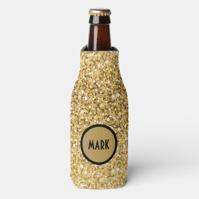 Porta-garrafa Padrão Dourado de brilho monograma (Frente da Garrafa)