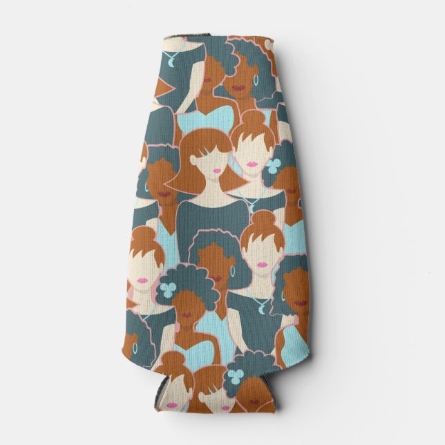 Porta-garrafa Padrão sem costura com garotas negras e brancas (Frente)