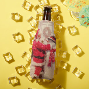Porta-garrafa Papai Noel Vintage Floco de Neve Natalino