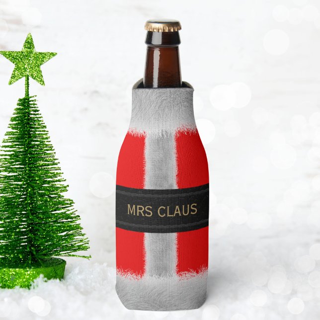 Porta-garrafa Papais noeis Vermelhos Encaixe a Garrafa de Natal  (Are you most likely to be Mrs Claus? Here's your bottle cooler. Just add your name)