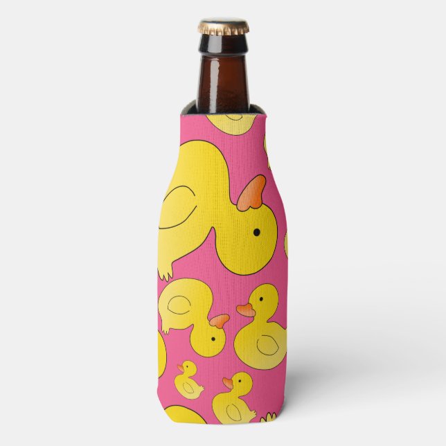 Porta-garrafa Patos de borracha rosa-branca (Frente da Garrafa)