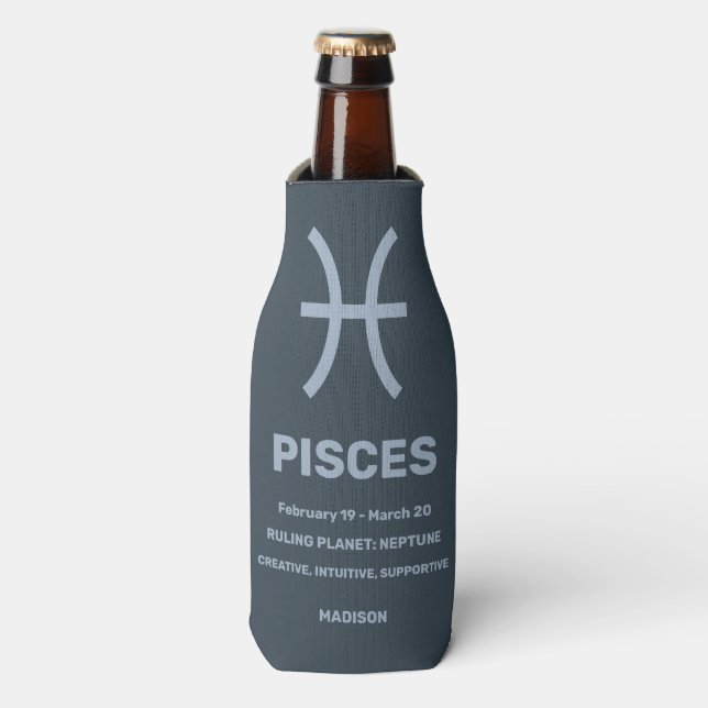 Porta-garrafa Peixes de Sinal Zodiac/Nome Personalizado (Frente da Garrafa)