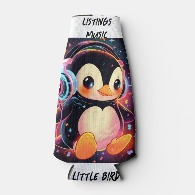 PORTA-GARRAFA PEQUENO PÁSSARO ESCUTANDO 🎧 IMAGEM NA FRENTE (Frente)