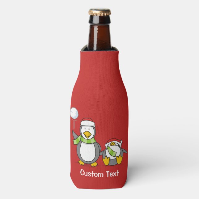 Porta-garrafa Pinguins de neve de Natal (Frente da Garrafa)