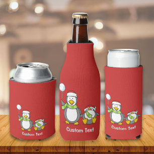 Porta-garrafa Pinguins jogando bolas de neve no Natal