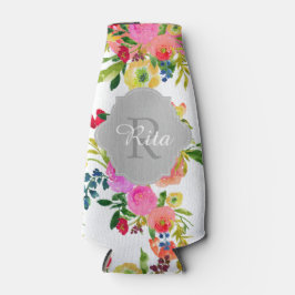 Porta-garrafa PixDezines Aquarela Floral/Fundo DIY