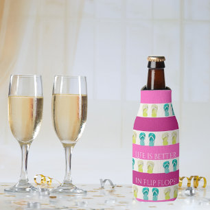 Porta-garrafa Praia das faixas náuticas roxas cor-de-rosa