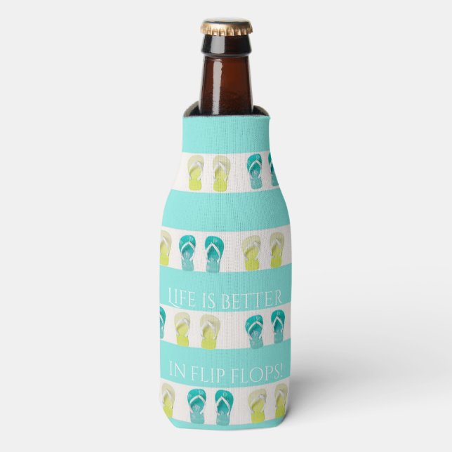 Porta-garrafa Praia dos chinelos náuticos brancos de turquesa (Frente da Garrafa)