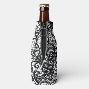 Porta-garrafa Preto de Renda no Can Cooler Branco