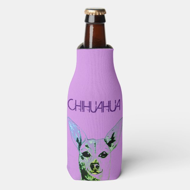 Porta-garrafa Purple Chihuahua Themed Bottle Cooler (Frente da Garrafa)