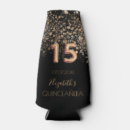 Porta-garrafa Quinto ceanera preto ouro, monograma