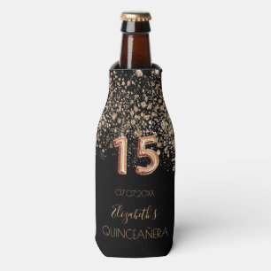 Porta-garrafa Quinto ceanera preto ouro, monograma