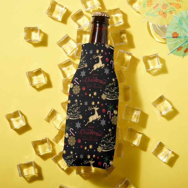 Porta-garrafa Red Dourado Reindeer Feliz Árvore de Natal (Verão in situ)