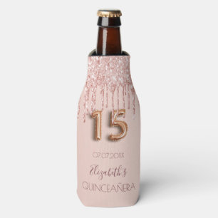 Porta-garrafa Rosa de Quinceanera dourado glitter goteja monogra