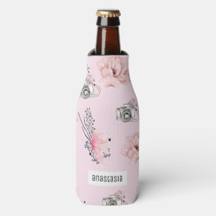 Porta-garrafa Rosa personalizado com aquarela floral