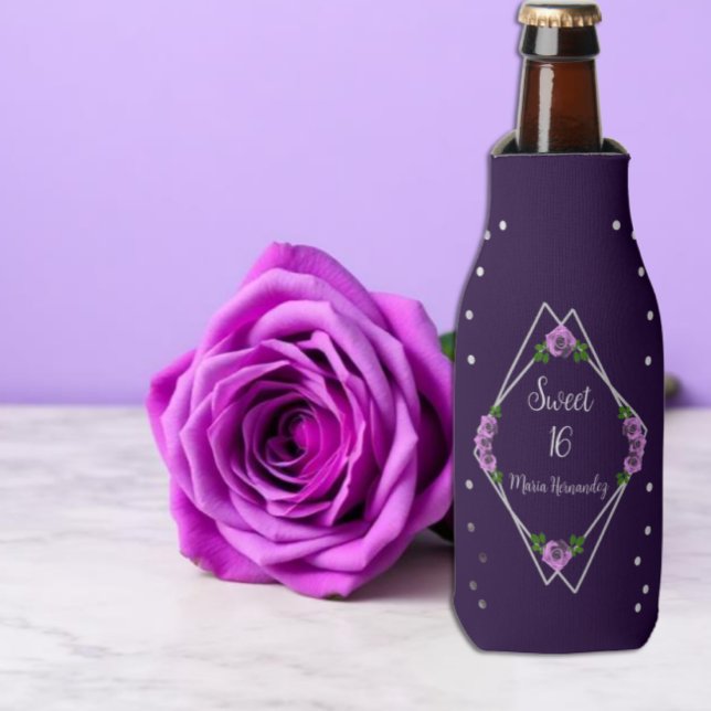 Porta-garrafa Rosa Roxa Geométrica Prata Sweet 16 (Criador carregado)