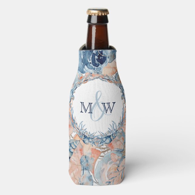 Porta-garrafa Seashell e Rosas de praia de náutica (Frente da Garrafa)