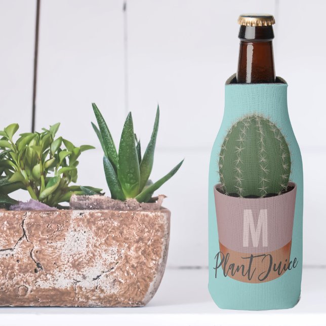Porta-garrafa Sumo De Plantas De Cactus Azuis, Cute, Monograma (Add your initial to this cactus themed bottle cooler and drink up your plant juice)