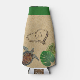 Porta-garrafa Tartaruga do Mar Tropical e Palmeiras Areia Coraçã