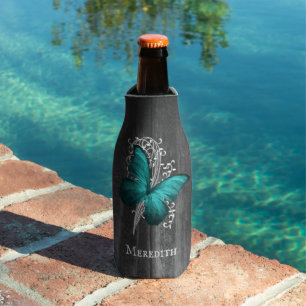 Porta-garrafa Teal Rustic Butterfly Personalizada Bottle Cooler