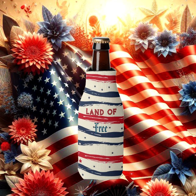 Porta-garrafa Terra do Chique do Dia da Independência Americana  (Land Of Free American Independence Day Shabby Chic Bottle Cooler)