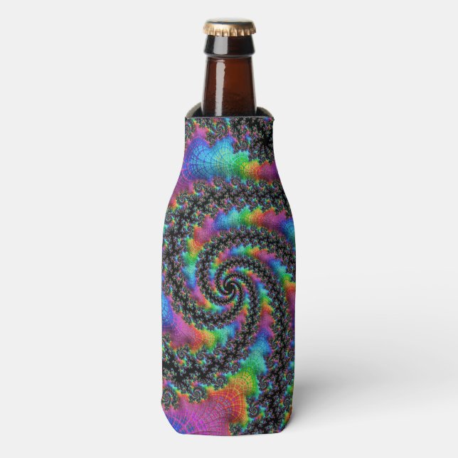 Porta-garrafa Trippy Hippie Psicodélico Arco-íris Espiral Fracta (Frente da Garrafa)