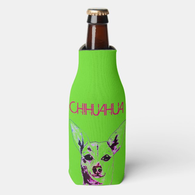 Porta-garrafa Verde limão Chihuahua Themed Bottle Cooler (Frente da Garrafa)