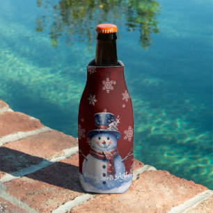 Porta-garrafa Winter Forest Snowman Natal Vermelha