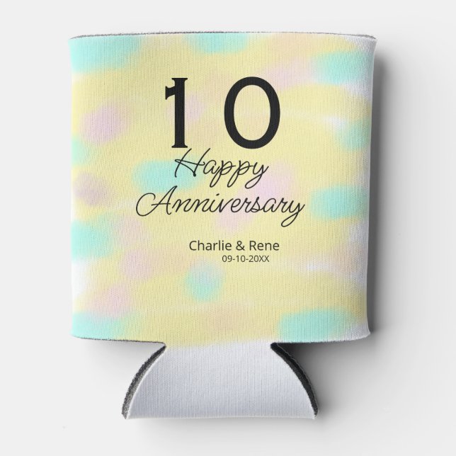Porta-lata 10 wedding anniversary yellow pastel name retro bo (Frente)