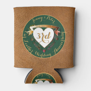 Porta-lata 3º aniversário do casamento Leather Cooler