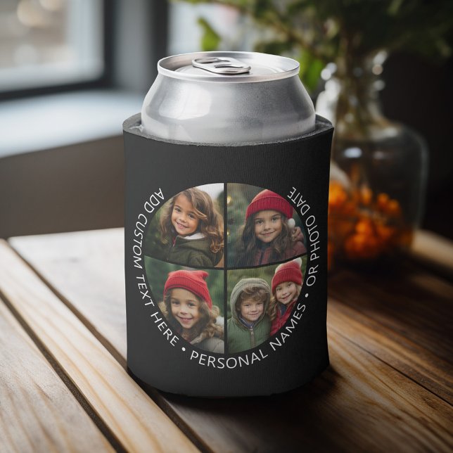 Porta-lata 4 Colagem de Fotografias com Texto Personalizado d (Personalized can cooler with an area to add photos and custom text)