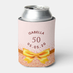 Porta-lata 50ª festa de aniversário de rosa dourado nome co