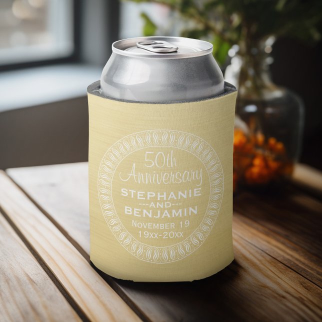 Porta-lata 50º Aniversário de Casamento Ouro personalizado (Personalized Can Cooler - Add Your name for a great wedding anniversary party favor)