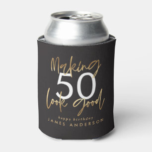 Porta-lata 50º aniversário preto e ouro simples e elegante 