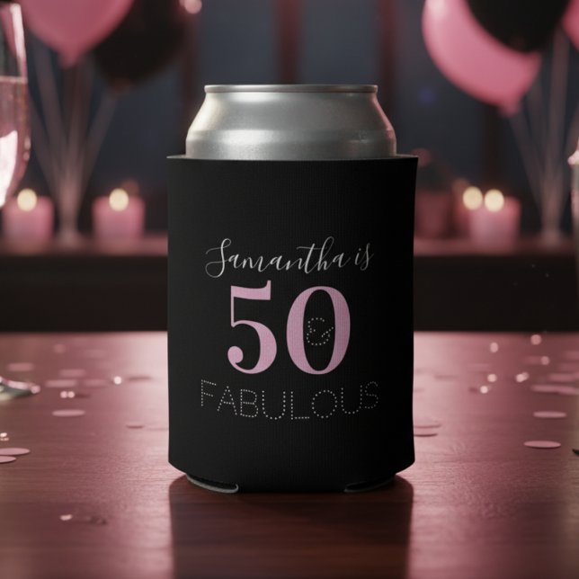 Porta-lata 50º aniversário - Preto Personalizado Rosa (Criador carregado)