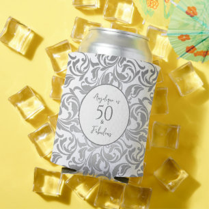 Porta-lata 50 & Fabuloso Padrão Floral Prata Decorativo