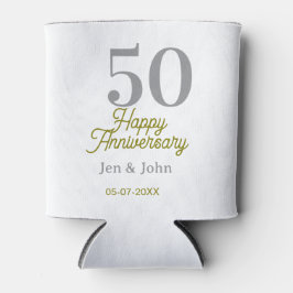 Porta-lata 50th happy anniversary name date silver gold date 