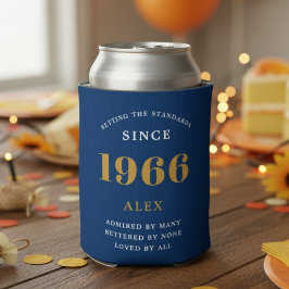 Porta-lata 60th Birthday Name 1966 Blue Gold Elegant Chic