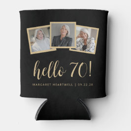 Porta-lata 70 Birthday 3-Photo Black Dourado Script Cheers