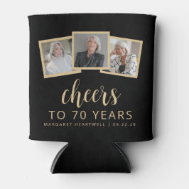 Porta-lata 70 Birthday 3-Photo Black Dourado Script Cheers