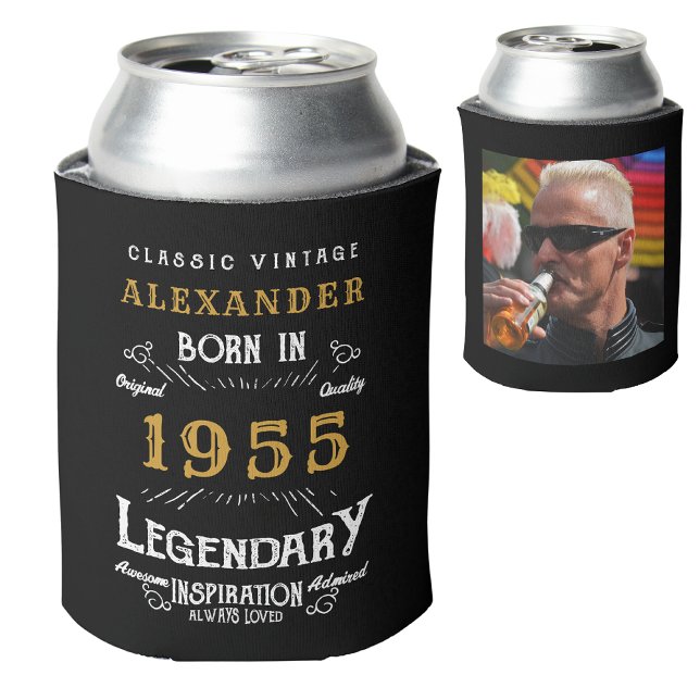 Porta-lata 70 Personalizado Apelido de Aniversário de Apelido (Personalized 70th birthday can cooler for those born in 1955. Custom name, year and photo template.)