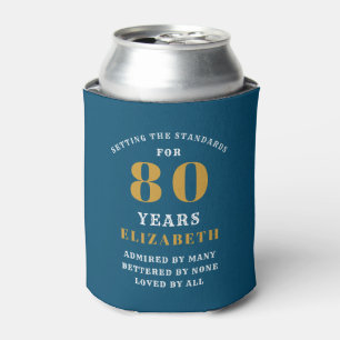 Porta-lata 80 Birthday Azul E Dourado Adicione Seu Nome
